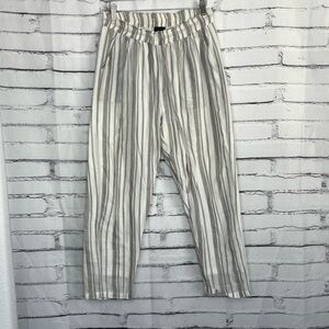 sen Gray White Striped Lyocell Cotton Tapered Pants Women’s M Drawstring Waist
